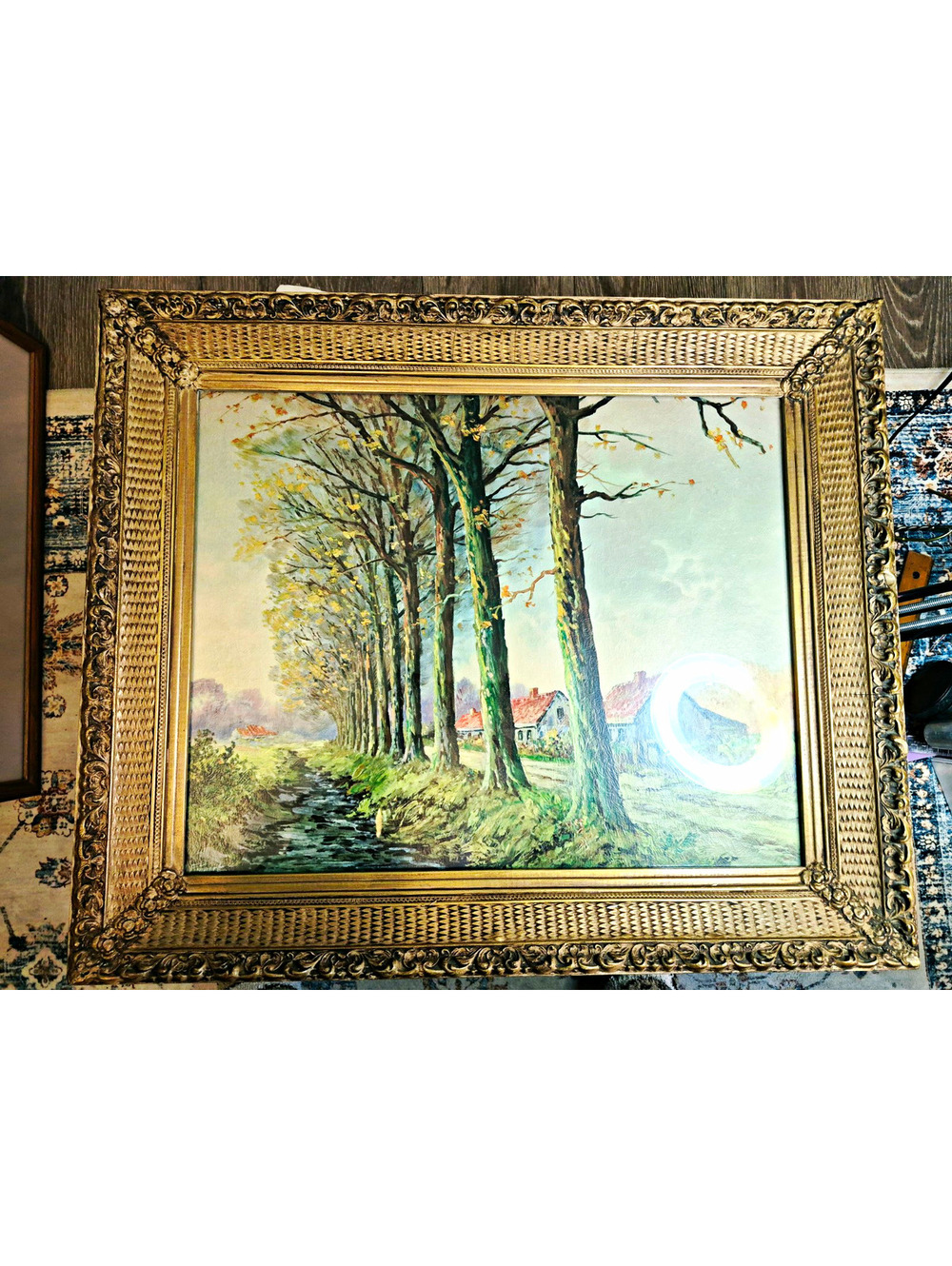 Framed Realism Landscape Print Trees Houses Road, Medium, 24 in Tall